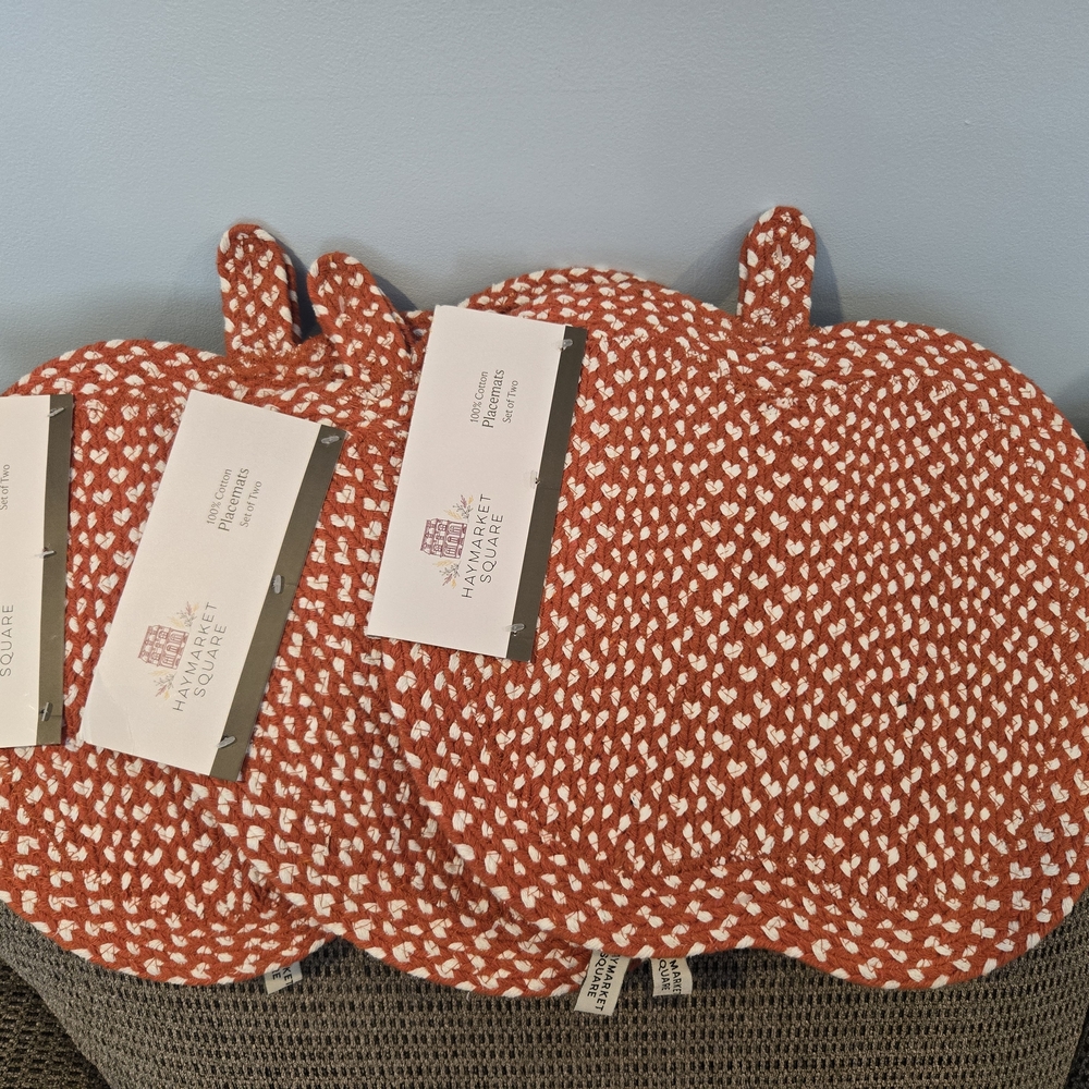Haymarket Square Pumpkin Embroidered Placemats  2pc each.  Three sets, six total